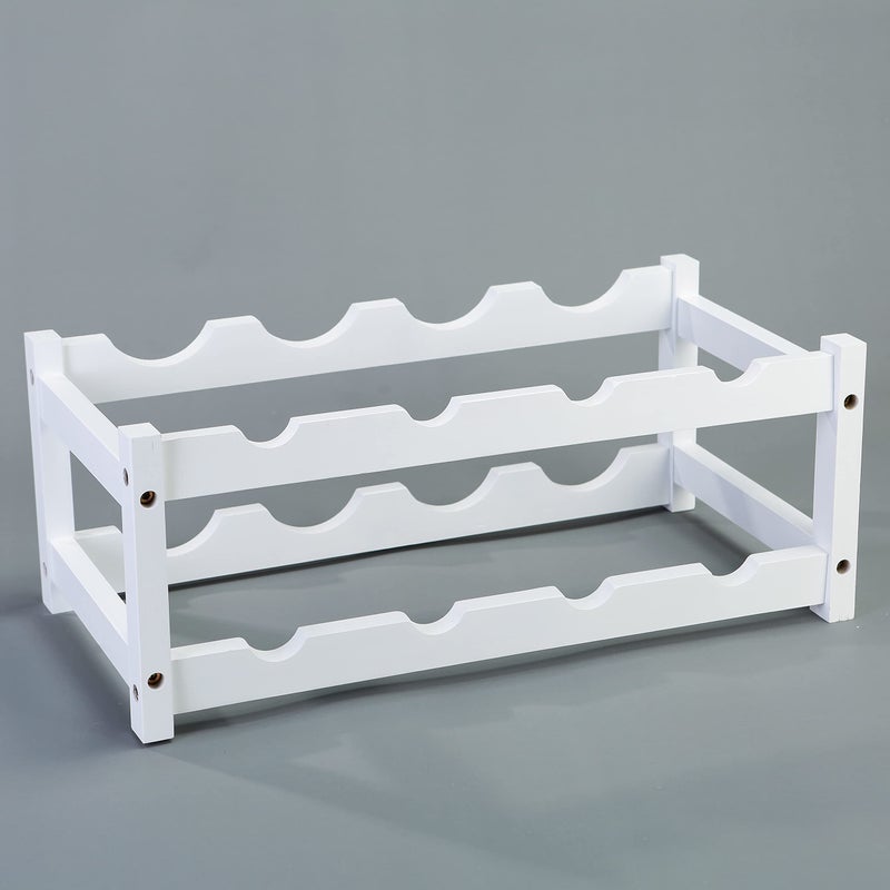 Kework Bamboo Wine Rack, 8 Bottles Tabletop Wine Holder, Free Standing Countertop Wine Storage Shelf Rack, White - Image 2